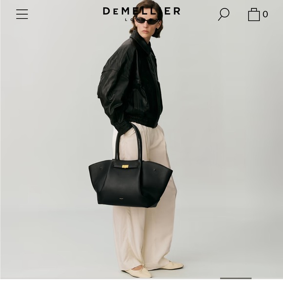 DeMellier Elegant Black Tote with Gold Detail - Picture 3 of 10